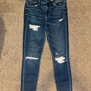 American Eagle Outfitters Dark Blue Distressed Skinny Jeans